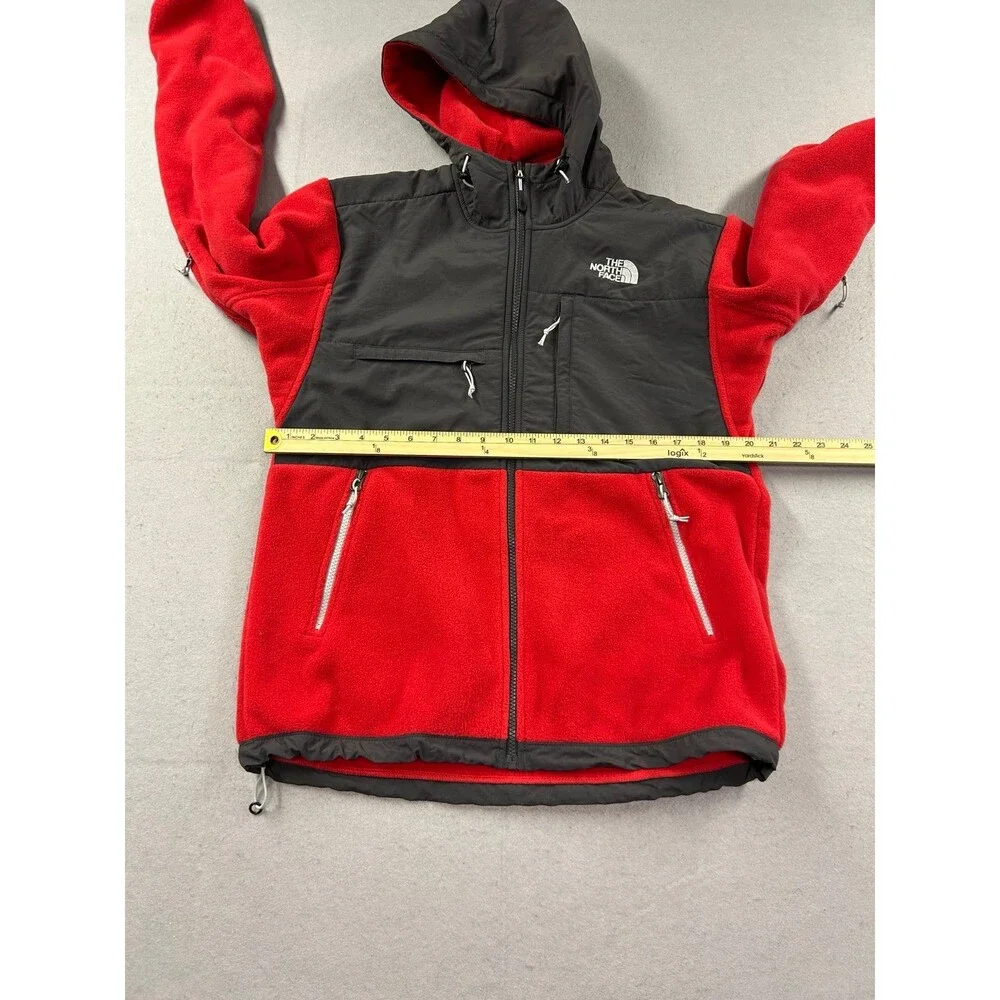 Vintage The North Face Men's Denali Hooded Red Full-Zip Fleece Jacket Size Small